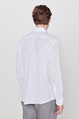 %100 Keten Regular Fit Normal Kesim Beyaz Gömlek - White-L2510549100 (görsel 5)
