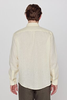 %100 Keten Regular Fit Normal Kesim Sarı Gömlek - Yellow-L2510549200 (görsel 5)