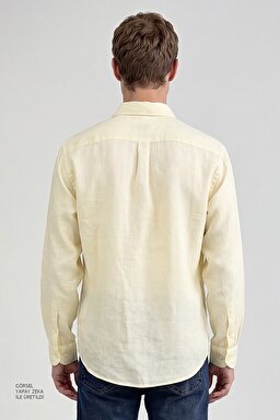 %100 Keten Regular Fit Normal Kesim Sarı Gömlek - Yellow-L2510549200 (görsel 5)