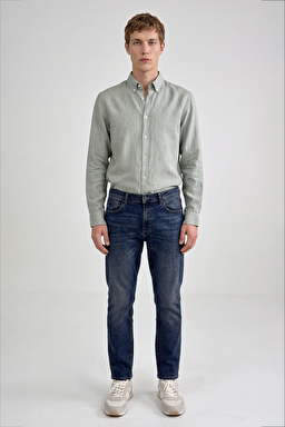 %100 Keten Regular Fit Normal Kesim Siyah Gömlek - Light Green-L2510549299 (görsel 2)