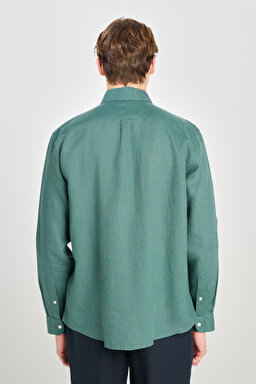 %100 Keten Regular Fit Normal Kesim Yeşil Gömlek - Green-L2510549300 (görsel 5)