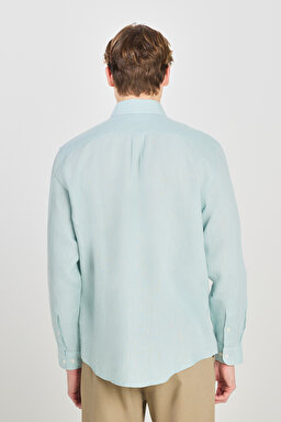 %100 Keten Regular Fit Normal Kesim Mint Yeşili Gömlek - Mint Green-L2510549303 (görsel 5)