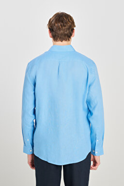 %100 Keten Regular Fit Normal Kesim Mavi Gömlek - Blue-L2510549400 (görsel 5)