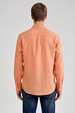 %100 Keten Regular Fit Normal Kesim Turuncu Gömlek - Orange-L2510549700 (görsel 5)