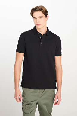 Regular Fit Normal Kesim Siyah Pamuklu Polo Yaka Tişört - Black-L2510551001