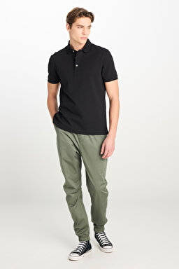 Regular Fit Normal Kesim Siyah Pamuklu Polo Yaka Tişört - Black-L2510551001 (görsel 3)