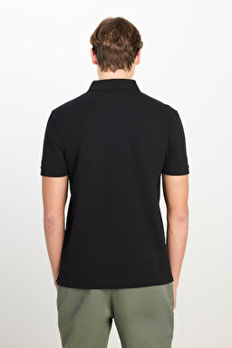 Regular Fit Normal Kesim Siyah Pamuklu Polo Yaka Tişört - Black-L2510551001 (görsel 5)
