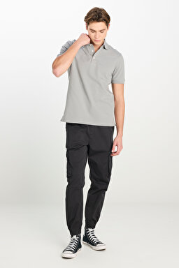 Regular Fit Normal Kesim Pamuklu Gri Polo Yaka Tişört - Gray-L2510551035 (görsel 3)