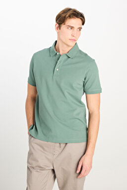 Regular Fit Normal Kesim Pamuklu Koyu Yeşil Polo Yaka Tişört - Dark Green-L2510551826 (görsel 2)