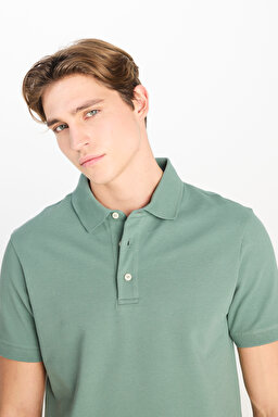 Regular Fit Normal Kesim Pamuklu Koyu Yeşil Polo Yaka Tişört - Dark Green-L2510551826 (görsel 4)