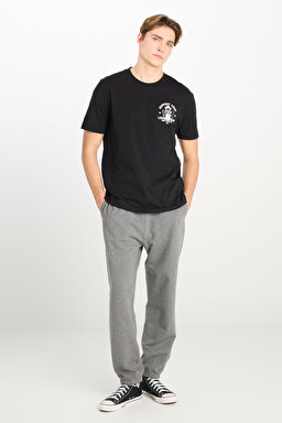 %100 Pamuk Regular Fit Normal Kesim Bisiklet Yaka Baskılı Siyah Tişört - Black-L2510554001 (görsel 3)