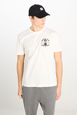 %100 Pamuk Regular Fit Normal Kesim Bisiklet Yaka Baskılı Ekru Tişört - Off White-L2510554102 (görsel 2)