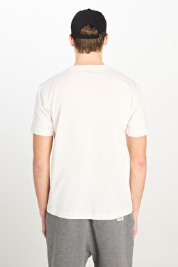 %100 Pamuk Regular Fit Normal Kesim Bisiklet Yaka Baskılı Ekru Tişört - Off White-L2510554102 (görsel 5)