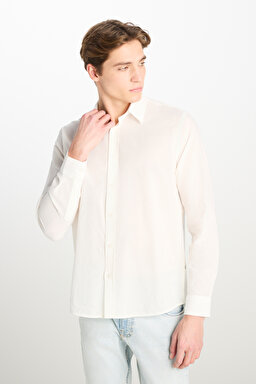 %100 Pamuk Regular Fit Normal Kesim Beyaz Gömlek - White-L2510557100 (görsel 2)