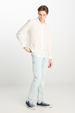 %100 Pamuk Regular Fit Normal Kesim Beyaz Gömlek - White-L2510557100 (görsel 3)