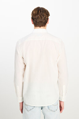 %100 Pamuk Regular Fit Normal Kesim Beyaz Gömlek - White-L2510557100 (görsel 5)