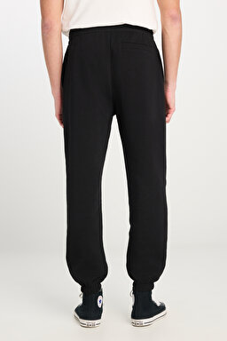 %100 Pamuk Regular Fit Normal Kesim Ribanalı Paça Siyah Jogger Pantolon - Black-L2510567001 (görsel 5)