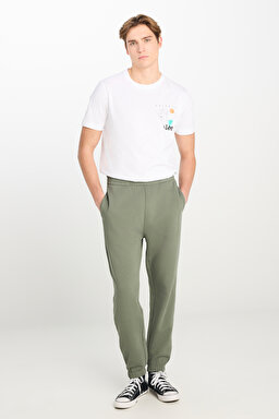%100 Pamuk Regular Fit Normal Kesim Ribanalı Paça Haki Jogger Pantolon - Khaki-L2510567801
