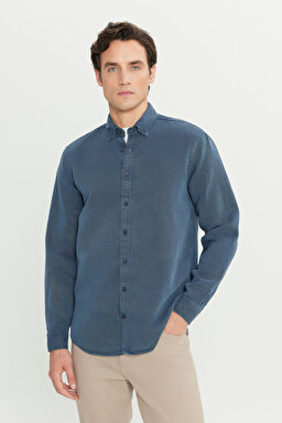 Regular Fit Normal Kesim Keten Pamuk Karışımlı Lacivert Gömlek - Navy-L2510570410