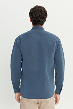 Regular Fit Normal Kesim Keten Pamuk Karışımlı Lacivert Gömlek - Navy-L2510570410 (görsel 5)