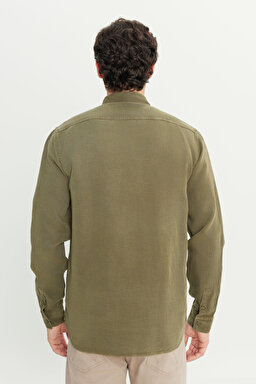 Regular Fit Normal Kesim Keten Pamuk Karışımlı Haki Gömlek - Khaki-L2510570801 (görsel 5)