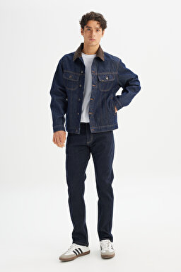 %100 Pamuk Regular Fit Normal Kesim Cepli Denim Kot Ceket - Rinsewash-L252001723 (görsel 2)
