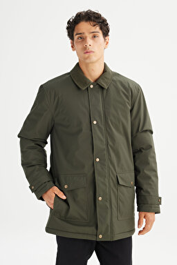 Sıcak Tutan Regular Fit Normal Kesim İçi Polarlı Cepli Parka - Olive-L2520059308 (görsel 3)