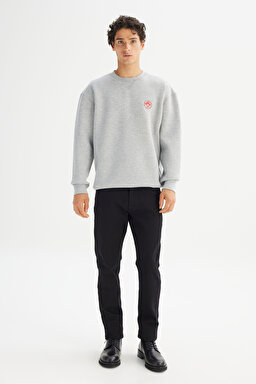 Pamuklu İçi Polarlı Regular Fit Normal Kesim Bisiklet Yaka Baskılı Sweatshirt - GrayMelange-L252009136 (görsel 2)