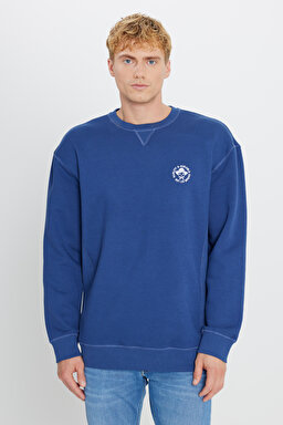 Pamuklu İçi Polarlı Regular Fit Normal Kesim Bisiklet Yaka Baskılı Sweatshirt - Night Blue-L2520091422 (görsel 2)