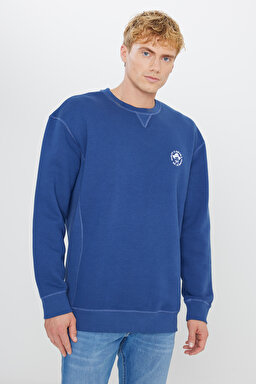 Pamuklu İçi Polarlı Regular Fit Normal Kesim Bisiklet Yaka Baskılı Sweatshirt - Night Blue-L2520091422 (görsel 3)