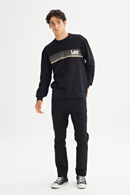 Regular Fit Normal Kesim Bisiklet Yaka Baskılı Siyah Sweatshirt - Black-L2520099001 (görsel 2)
