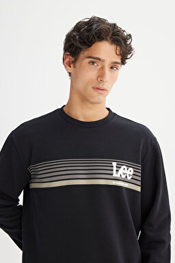 Regular Fit Normal Kesim Bisiklet Yaka Baskılı Siyah Sweatshirt - Black-L2520099001 (görsel 4)