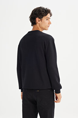 Regular Fit Normal Kesim Bisiklet Yaka Baskılı Siyah Sweatshirt - Black-L2520099001 (görsel 5)