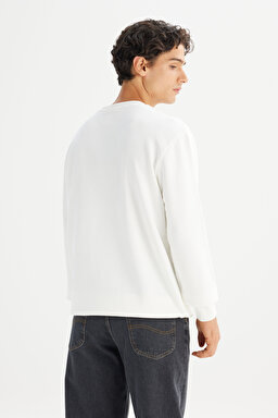 Regular Fit Normal Kesim Bisiklet Yaka Baskılı Kırık Beyaz Sweatshirt - Off White-L2520099102 (görsel 5)
