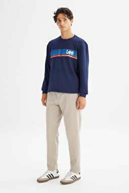 Regular Fit Normal Kesim Bisiklet Yaka Baskılı Lacivert Sweatshirt - DarKNavy-L2520099411 (görsel 2)
