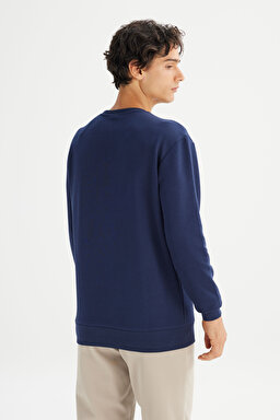 Regular Fit Normal Kesim Bisiklet Yaka Baskılı Lacivert Sweatshirt - DarKNavy-L2520099411 (görsel 5)