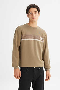 Regular Fit Normal Kesim Bisiklet Yaka Baskılı Haki Sweatshirt - Khaki-L2520099801