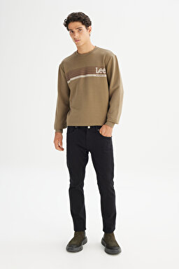 Regular Fit Normal Kesim Bisiklet Yaka Baskılı Haki Sweatshirt - Khaki-L2520099801 (görsel 2)