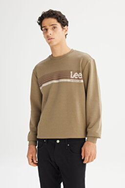 Regular Fit Normal Kesim Bisiklet Yaka Baskılı Haki Sweatshirt - Khaki-L2520099801 (görsel 3)