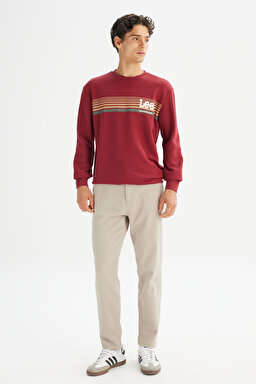 Regular Fit Normal Kesim Bisiklet Yaka Baskılı Bordo Sweatshirt - Wine-L2520099810 (görsel 2)
