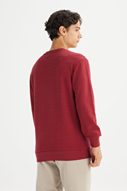 Regular Fit Normal Kesim Bisiklet Yaka Baskılı Bordo Sweatshirt - Wine-L2520099810 (görsel 5)