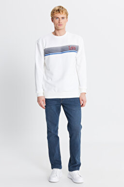 Regular Fit Normal Kesim Bisiklet Yaka Baskılı Kırık Beyaz Sweatshirt - Off White-L2520099MK (görsel 2)