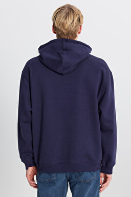 Pamuklu İçi Polarlı Regular Fit Kapüşonlu Logo Detaylı Sweatshirt - DarKNavy-L2520102411 (görsel 5)