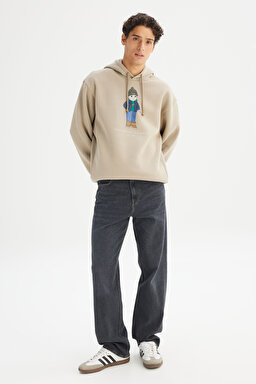 Pamuklu İçi Polarlı Regular Fit Kapüşonlu Logo Detaylı Sweatshirt - Beige-L2520102614 (görsel 2)