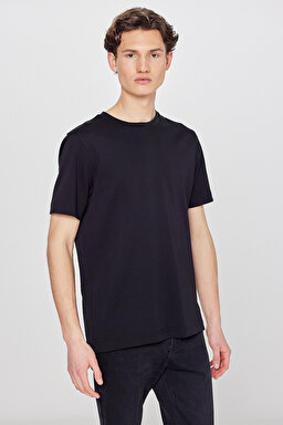 %100 Pamuk Regular Fit Normal Kesim Bisiklet Yaka Basic Tişört - Black-L2520112001 (görsel 2)