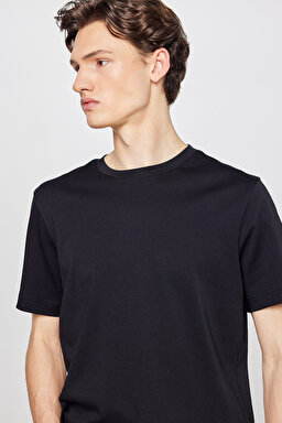%100 Pamuk Regular Fit Normal Kesim Bisiklet Yaka Basic Tişört - Black-L2520112001 (görsel 4)