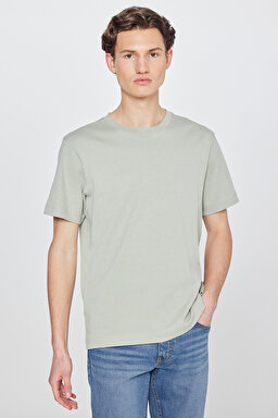 %100 Pamuk Regular Fit Normal Kesim Bisiklet Yaka Basic Tişört - Light Green-L2520112299 (görsel 2)