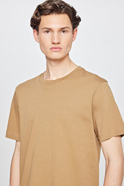 %100 Pamuk Regular Fit Normal Kesim Bisiklet Yaka Basic Tişört - Dark Khaki-L2520112916 (görsel 4)