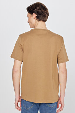%100 Pamuk Regular Fit Normal Kesim Bisiklet Yaka Basic Tişört - Dark Khaki-L2520112916 (görsel 5)