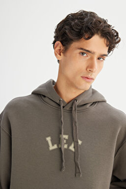 Pamuklu Regular Fit Normal Kesim Kapüşonlu İçi Polarlı Sweatshirt - Khaki-L2520157801 (görsel 4)